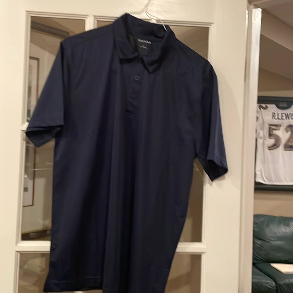 New men’s navy short sleeve polo, size large